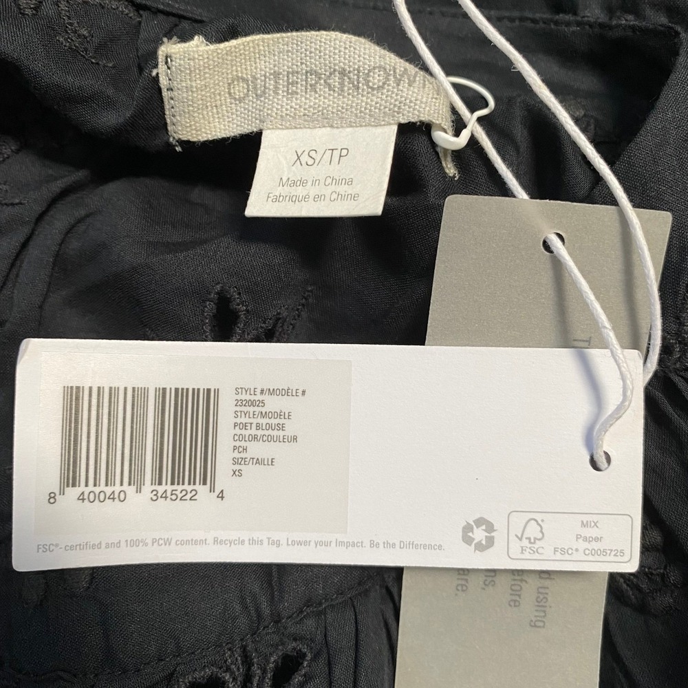 Outerknown Poet Blouse Top Black Eyelet Organic Cotton Casual Peplum NEW‎ XS - Picture 6 of 6